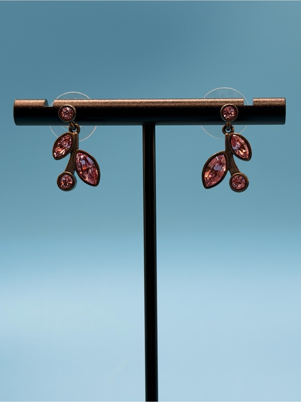 Pink Swarovski Crystal Leaf Drop Earrings - Touchstone Jewelry